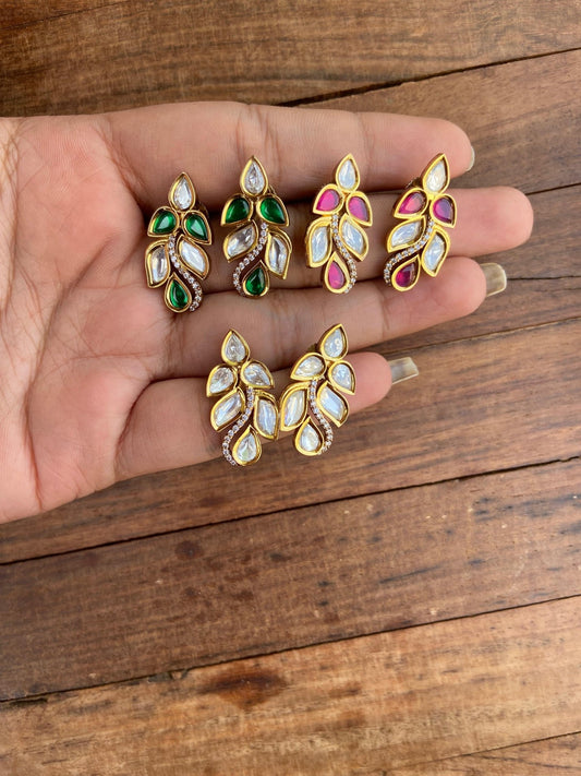 Real Kundan stylish stem leaf earrings - Alluring Accessories