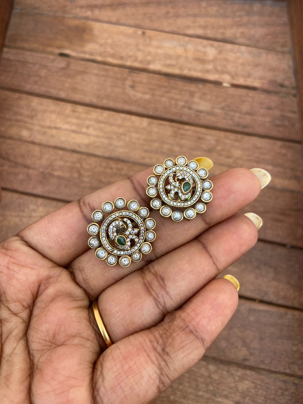 Round peacock victorian studs - Alluring Accessories