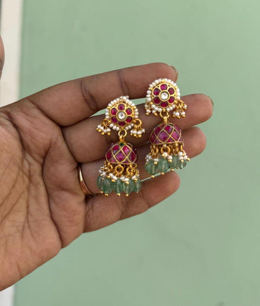 Round pearl real kundan hanging small jhumkas - Alluring Accessories