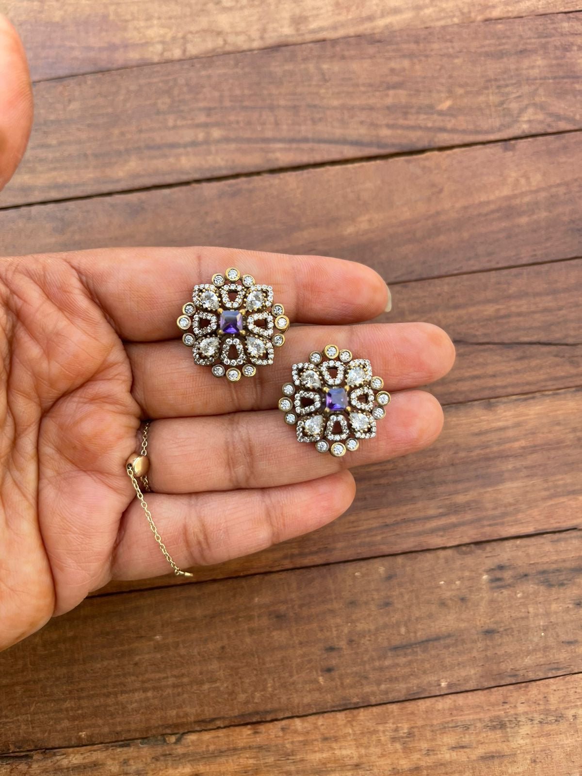 Square moissanite victorian studs design6 - Alluring Accessories