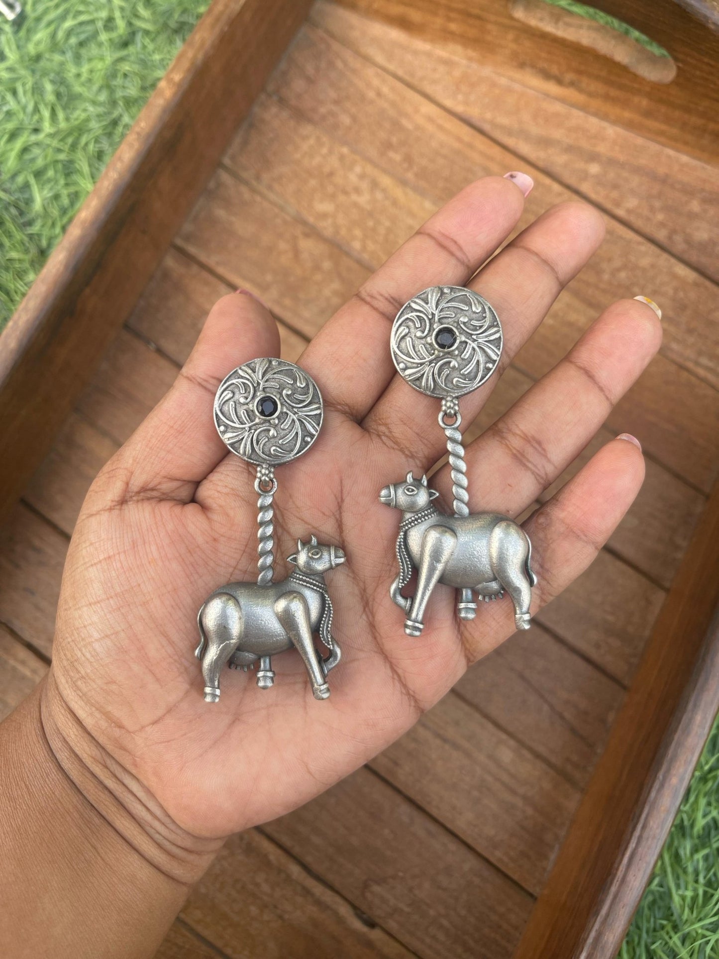 Statement cow oxidised earrings - Alluring Accessories