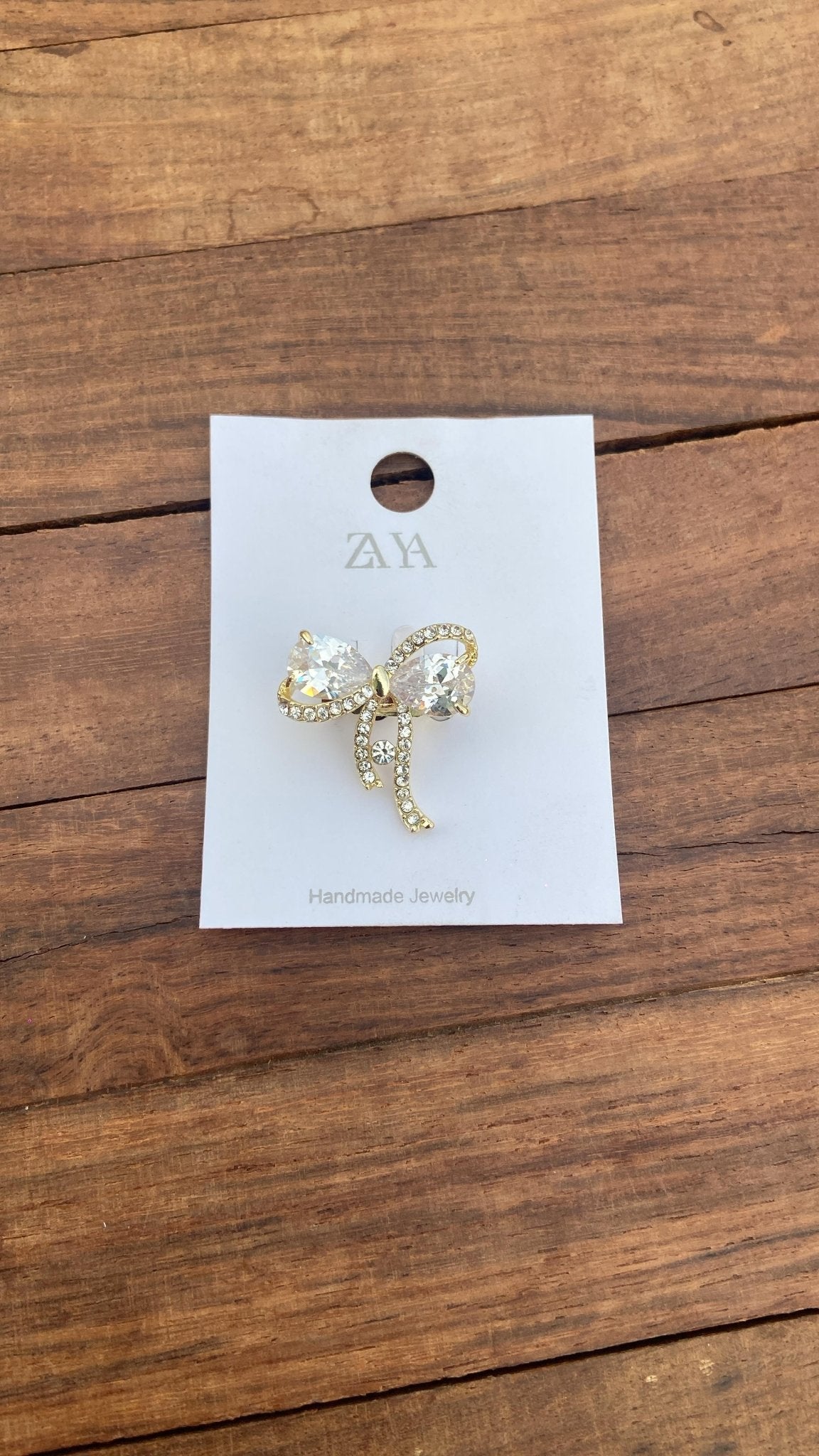 Sterling silver AD stone bow brooch - Alluring Accessories