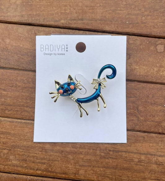 Sterling silver blue cat brooch - Alluring Accessories