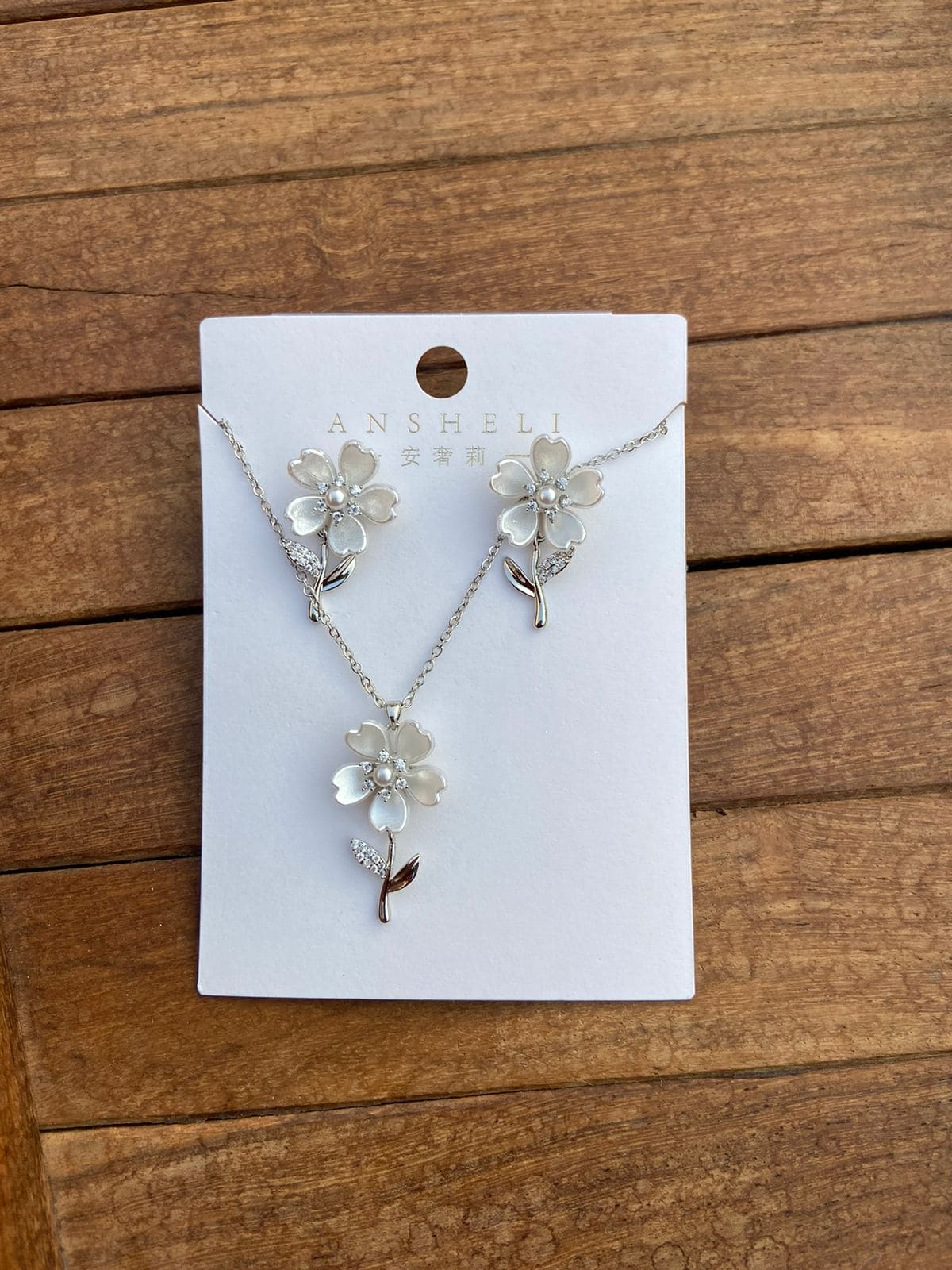 Sterling silver ceramic flower neckline combo - Alluring Accessories