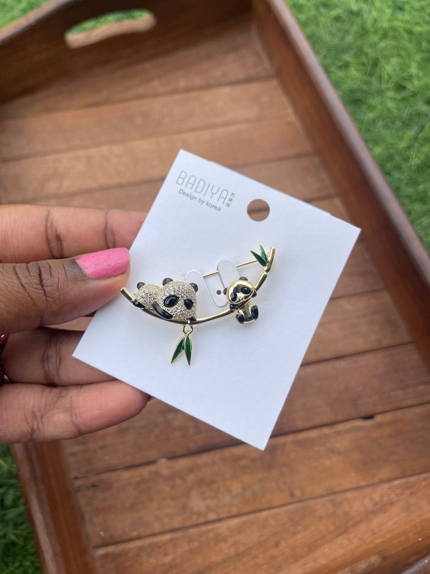 Sterling silver dual panda brooch - Alluring Accessories