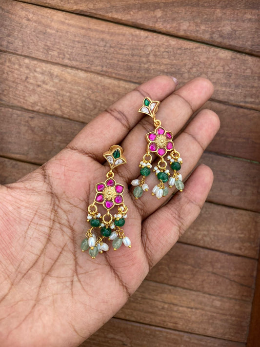 Stylish flower hanging real kundan earrings - Alluring Accessories