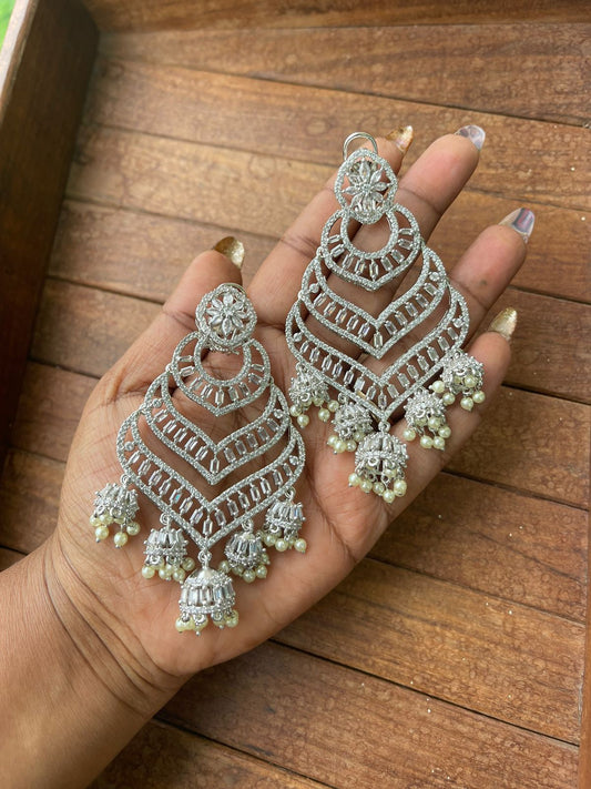 Three layered zircon chandbali jhumkas with jhumkas - Alluring Accessories