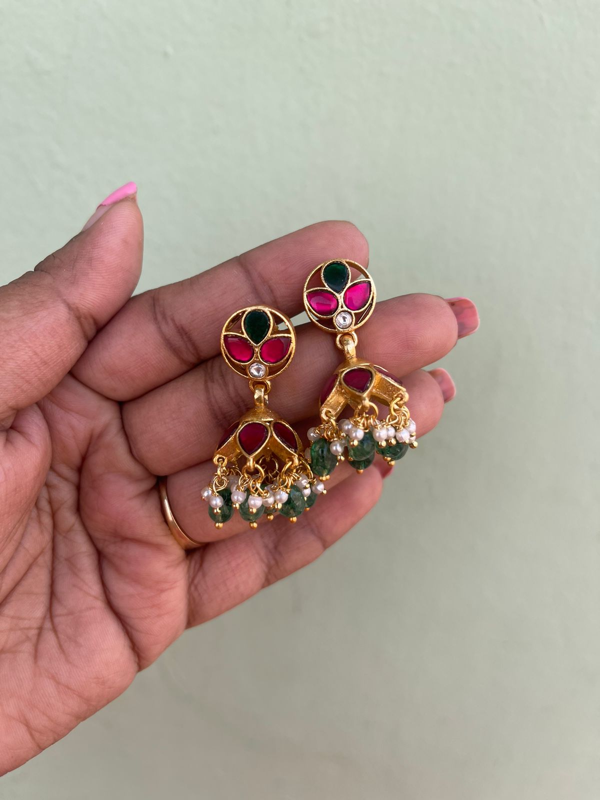 Three stone real kundan jhumkas 5 - Alluring Accessories