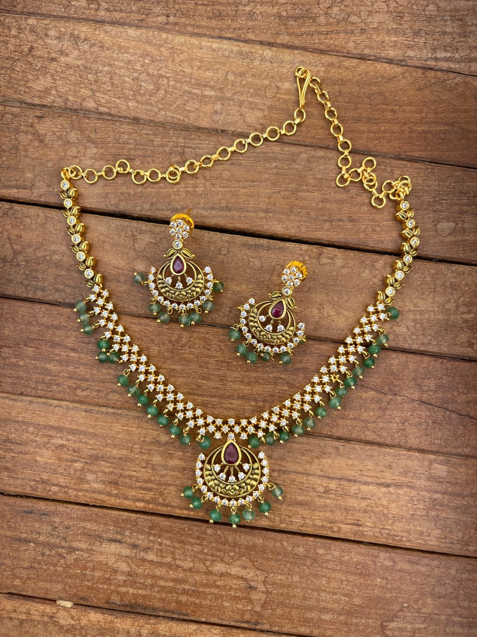 Traditional chandbali affordable necklace with earrings - Alluring Accessories