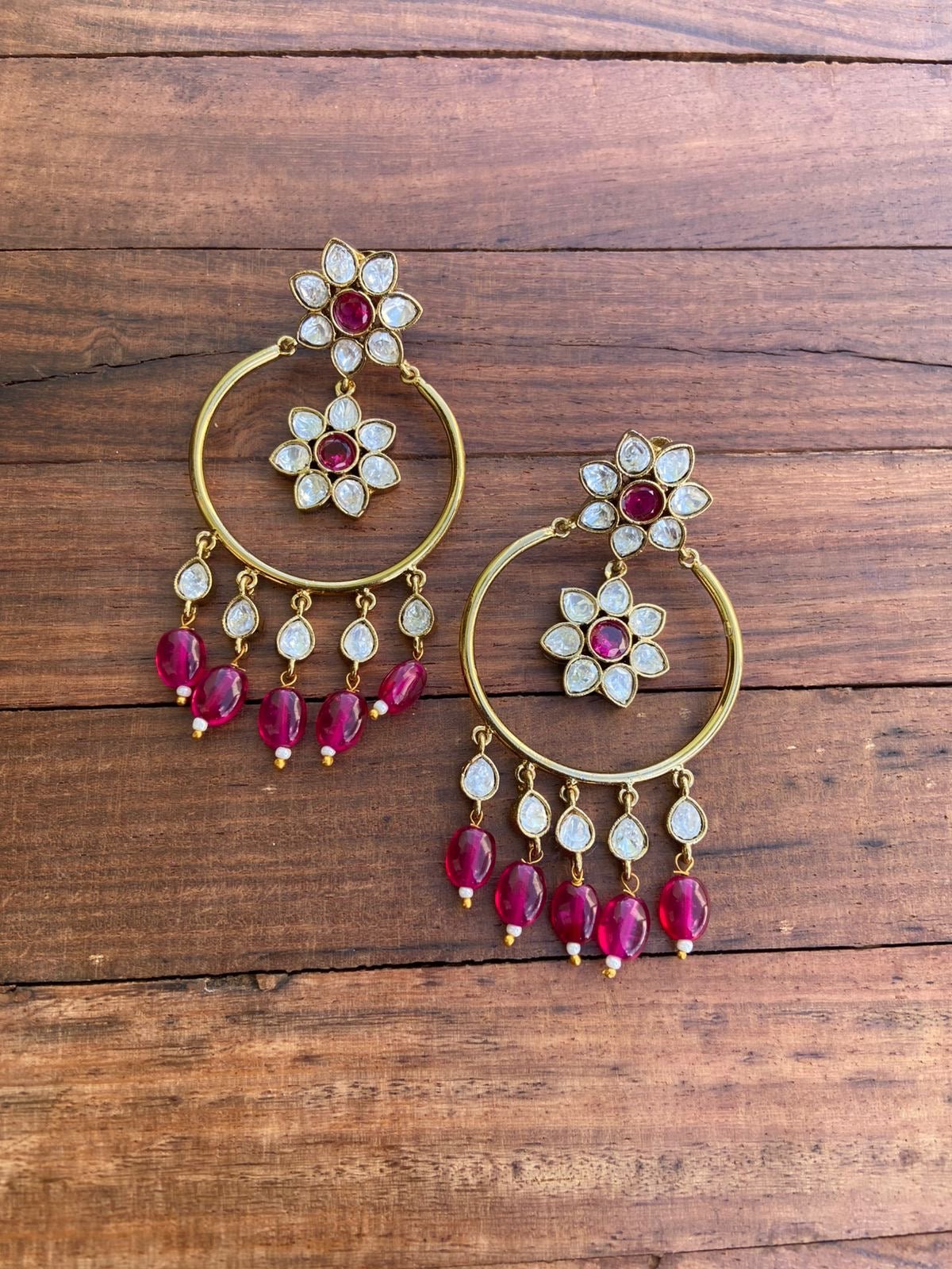 Two flower real kundan chandbali earrings - Alluring Accessories