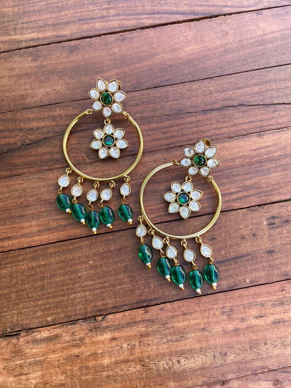 Two flower real kundan chandbali earrings - Alluring Accessories