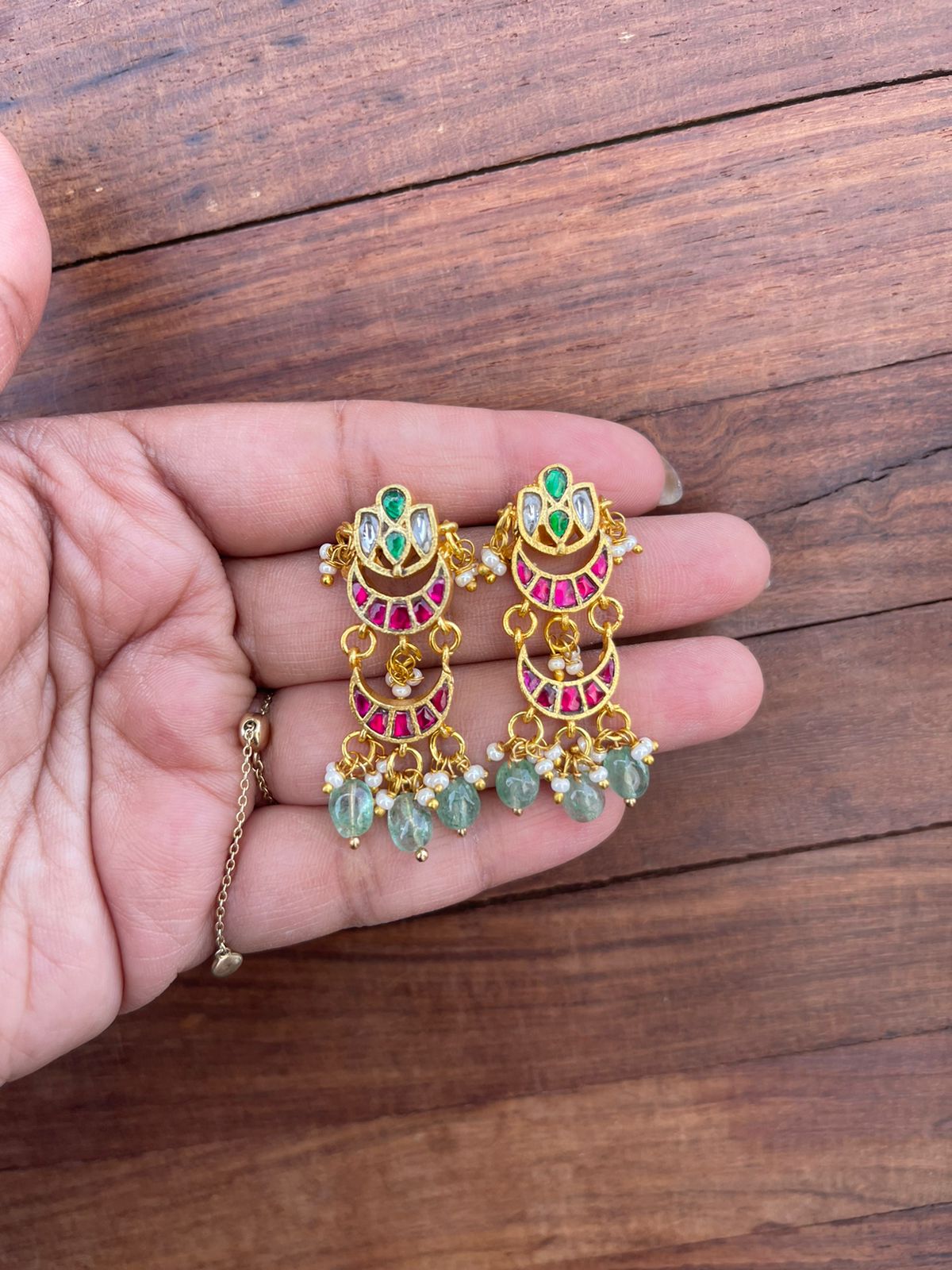 Two layered flower stud real kundan earrings - Alluring Accessories