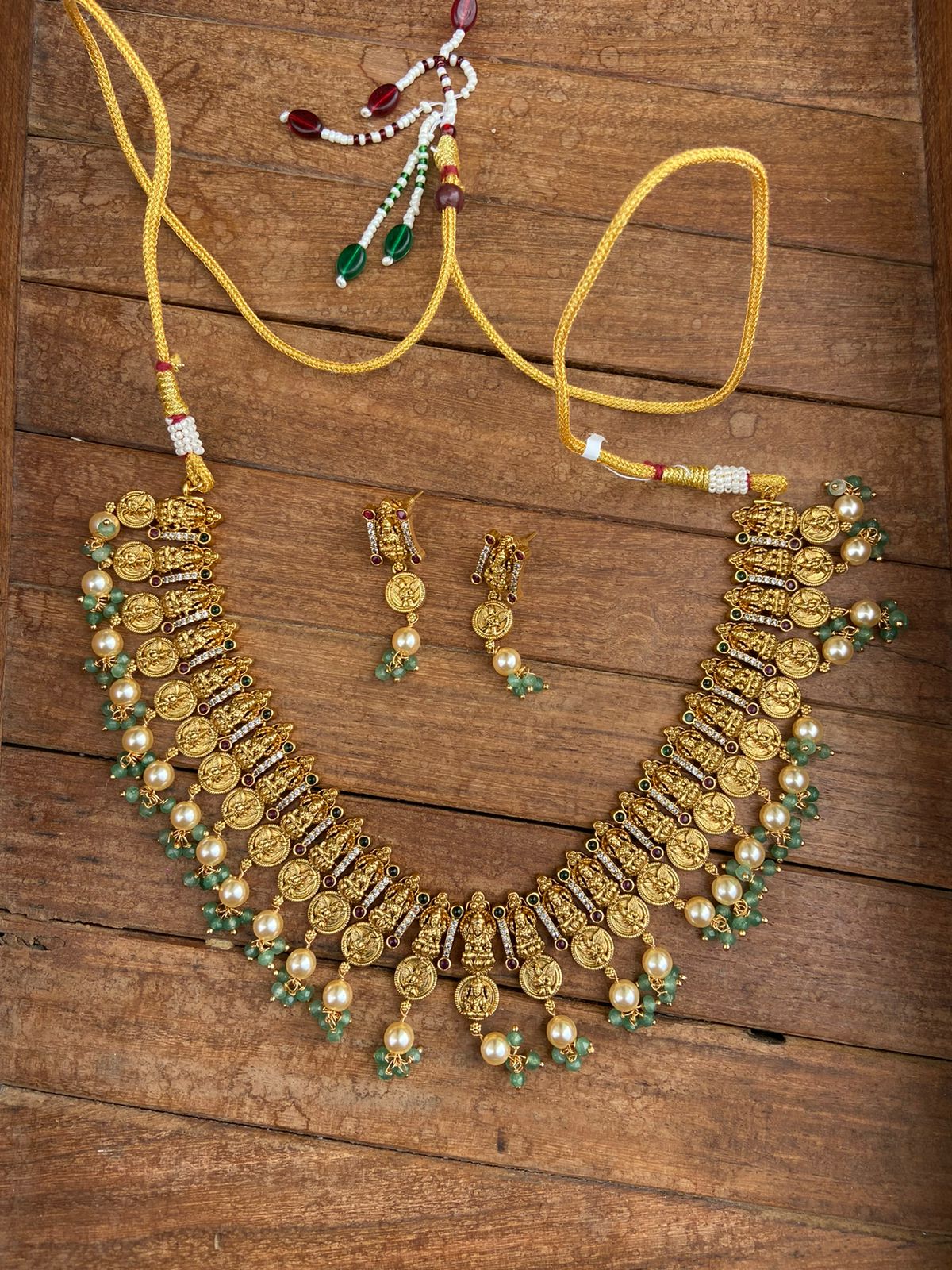 Two layered gold lakshmi kasu necklace - Alluring Accessories