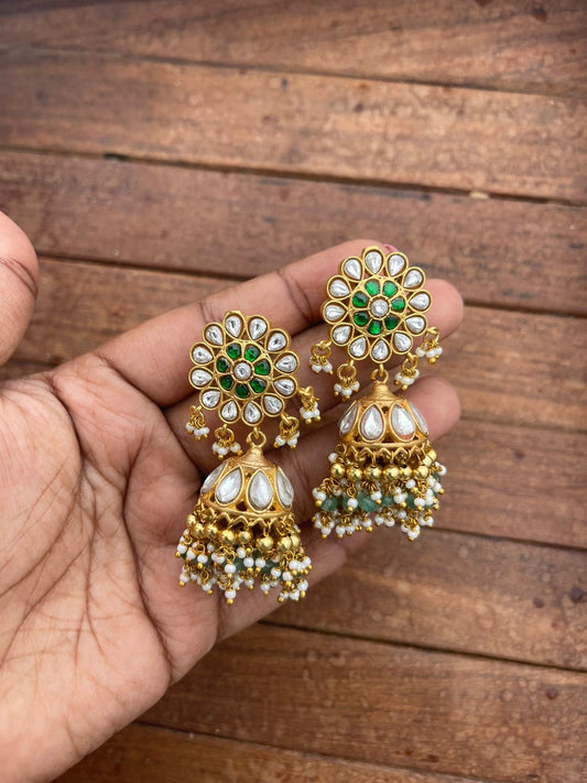 Two layered round real kundan jhumkas - Alluring Accessories