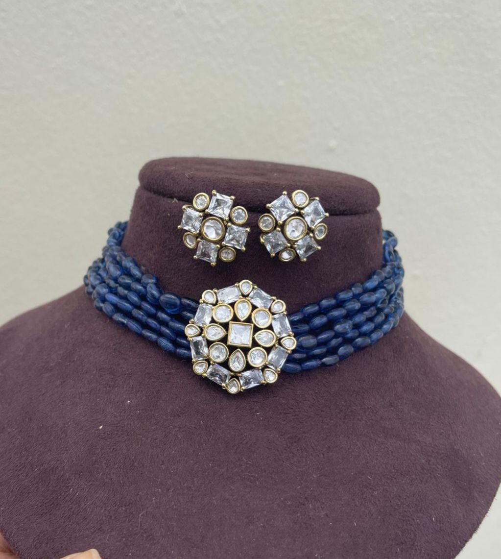 Unique blue moissanite choker with studs - Alluring Accessories