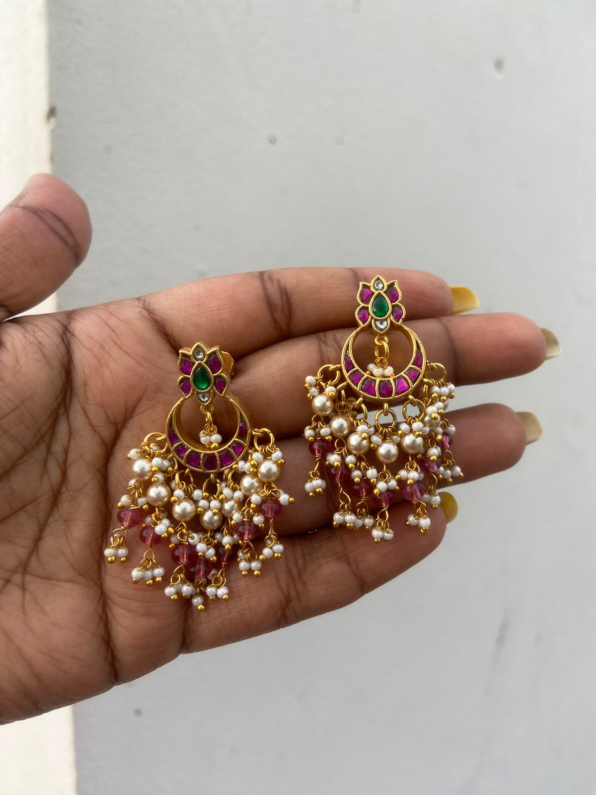 Wine red real kundan chandbalis - Alluring Accessories