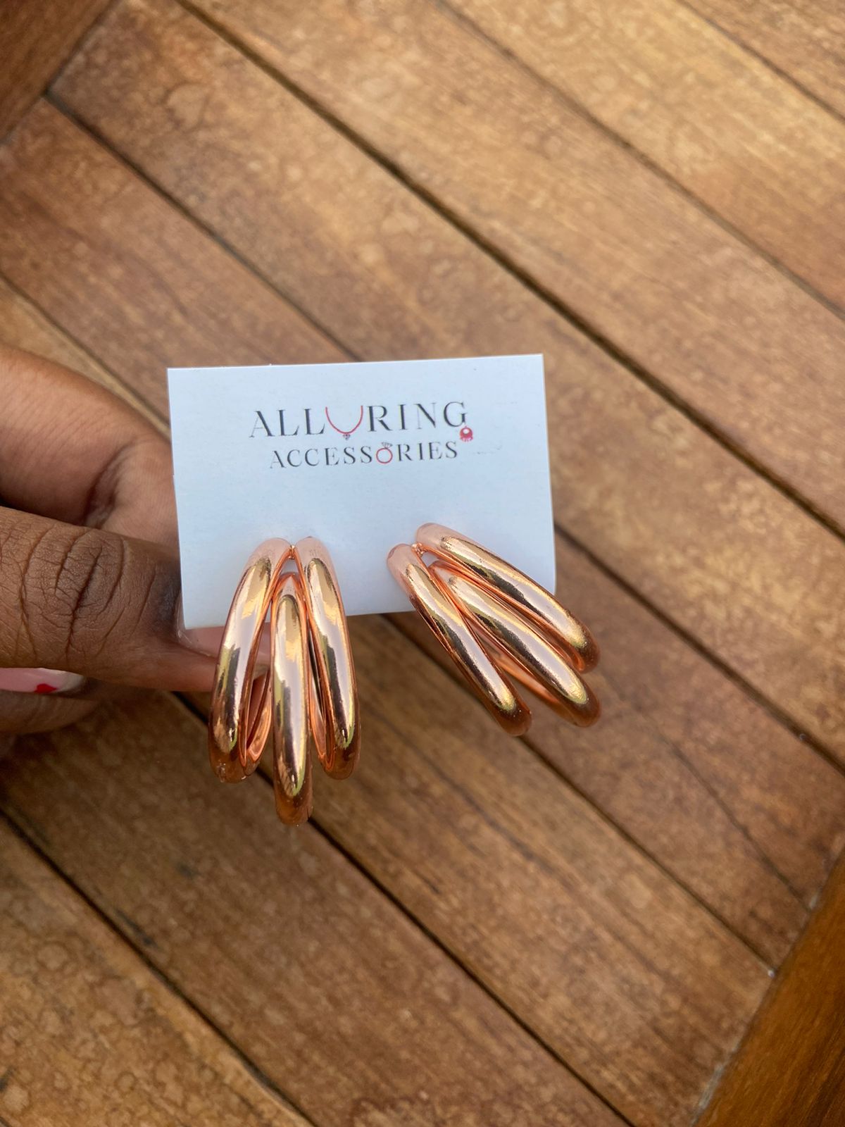 120 three ring rosegold hoops - Alluring Accessories