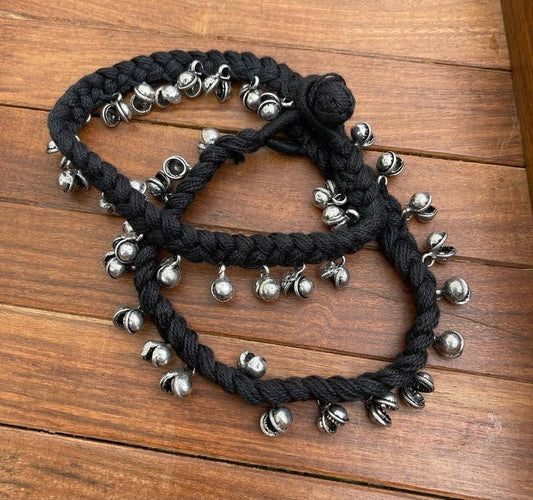 2 in 1 adjustable black thread ghungroo anklets - Alluring Accessories