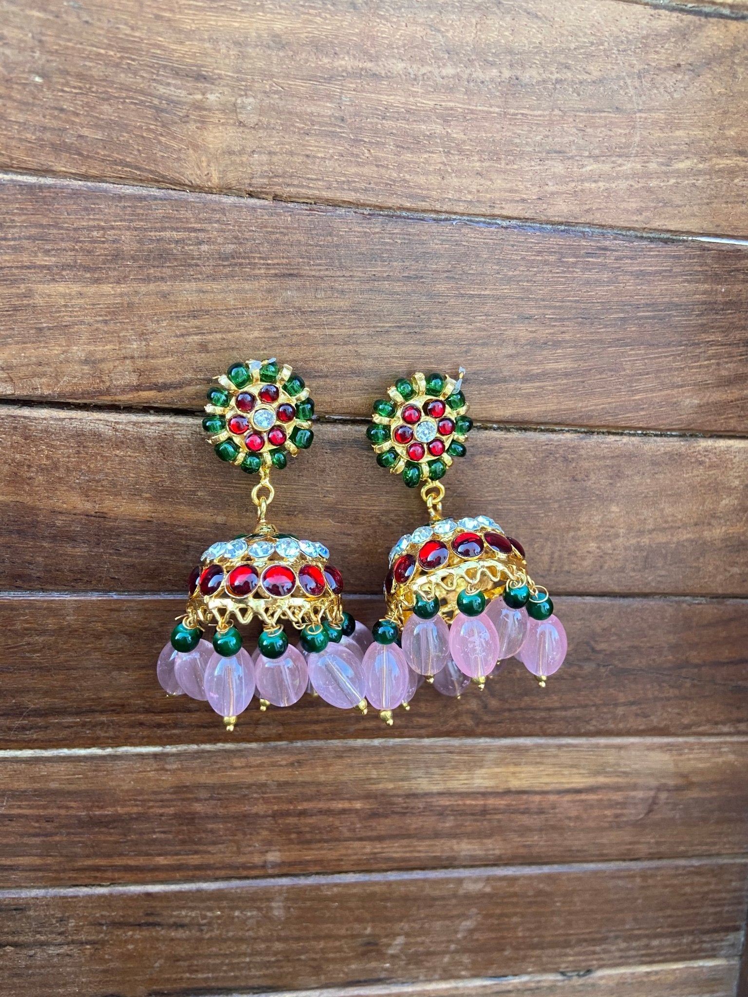 Pink Blue Enamel Jhumka Earring for Lehenga | FashionCrab.com