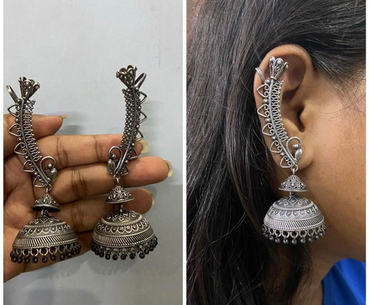2 layered earcuff style silver look alike jhumkas - Alluring Accessories