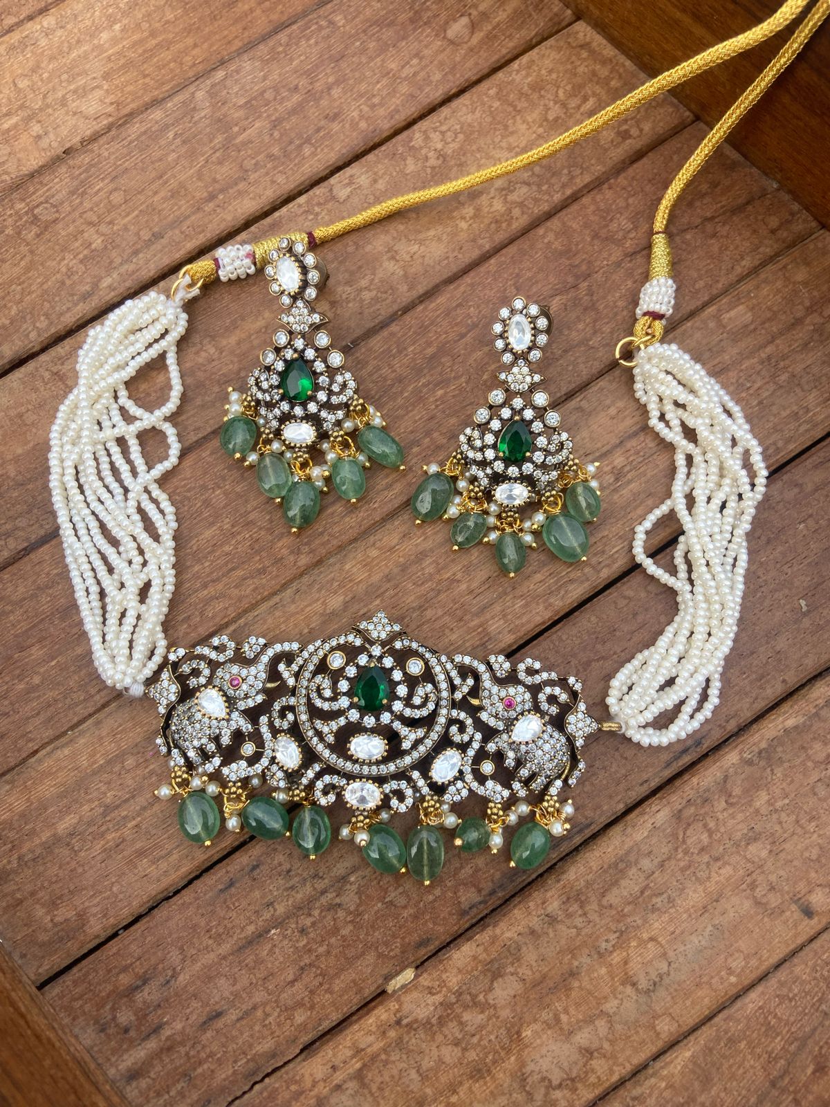 Affordable lotus elephant victorian choker with earrings - Alluring Accessories