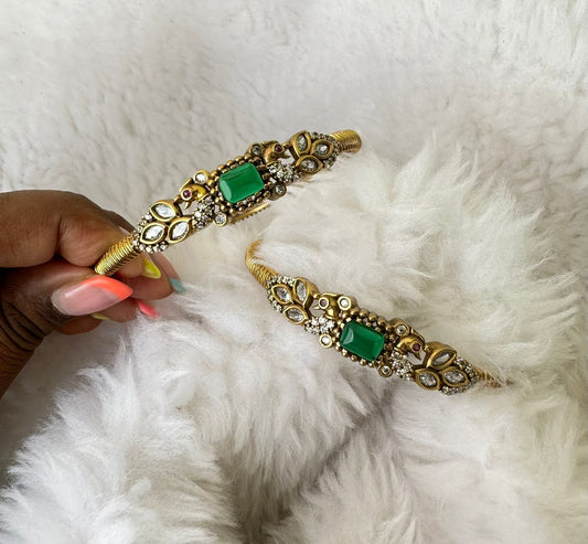 Affordable peacock green stone victorian kada bangles - Alluring Accessories