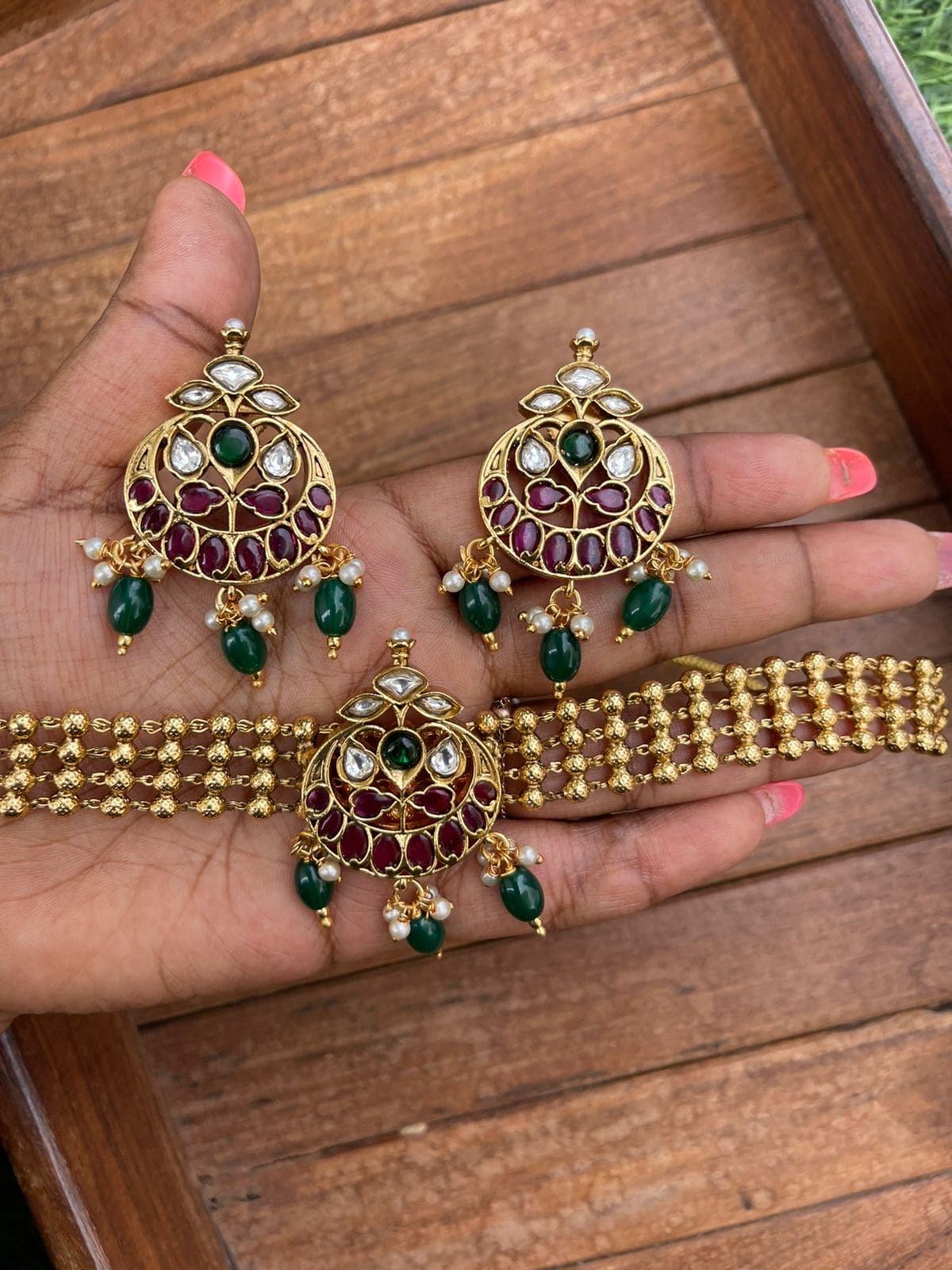 Antique balls chandbali necklace with matching earrings - Alluring Accessories