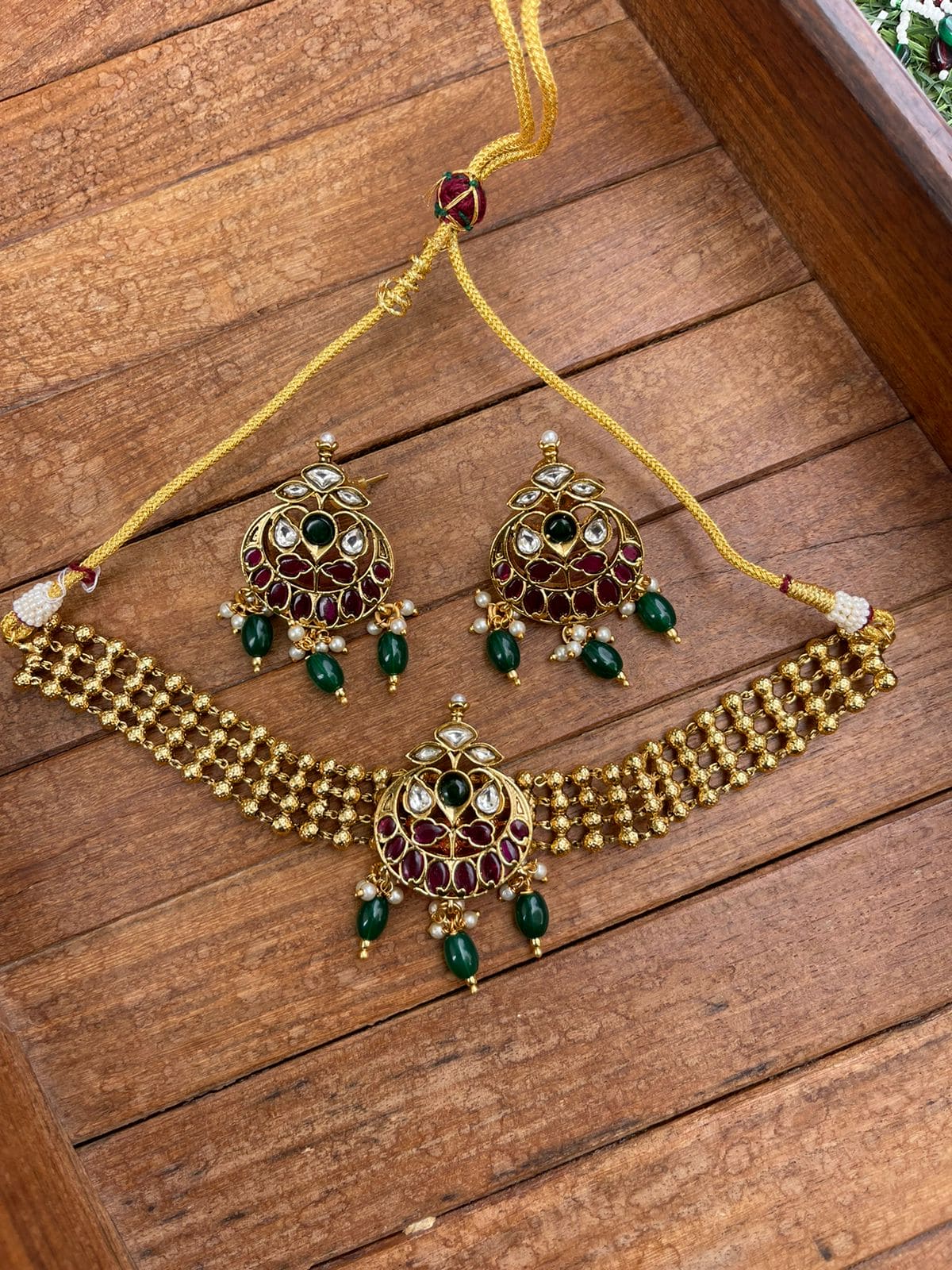 Antique balls chandbali necklace with matching earrings - Alluring Accessories