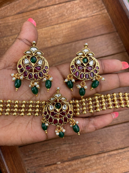 Antique balls chandbali necklace with matching earrings - Alluring Accessories