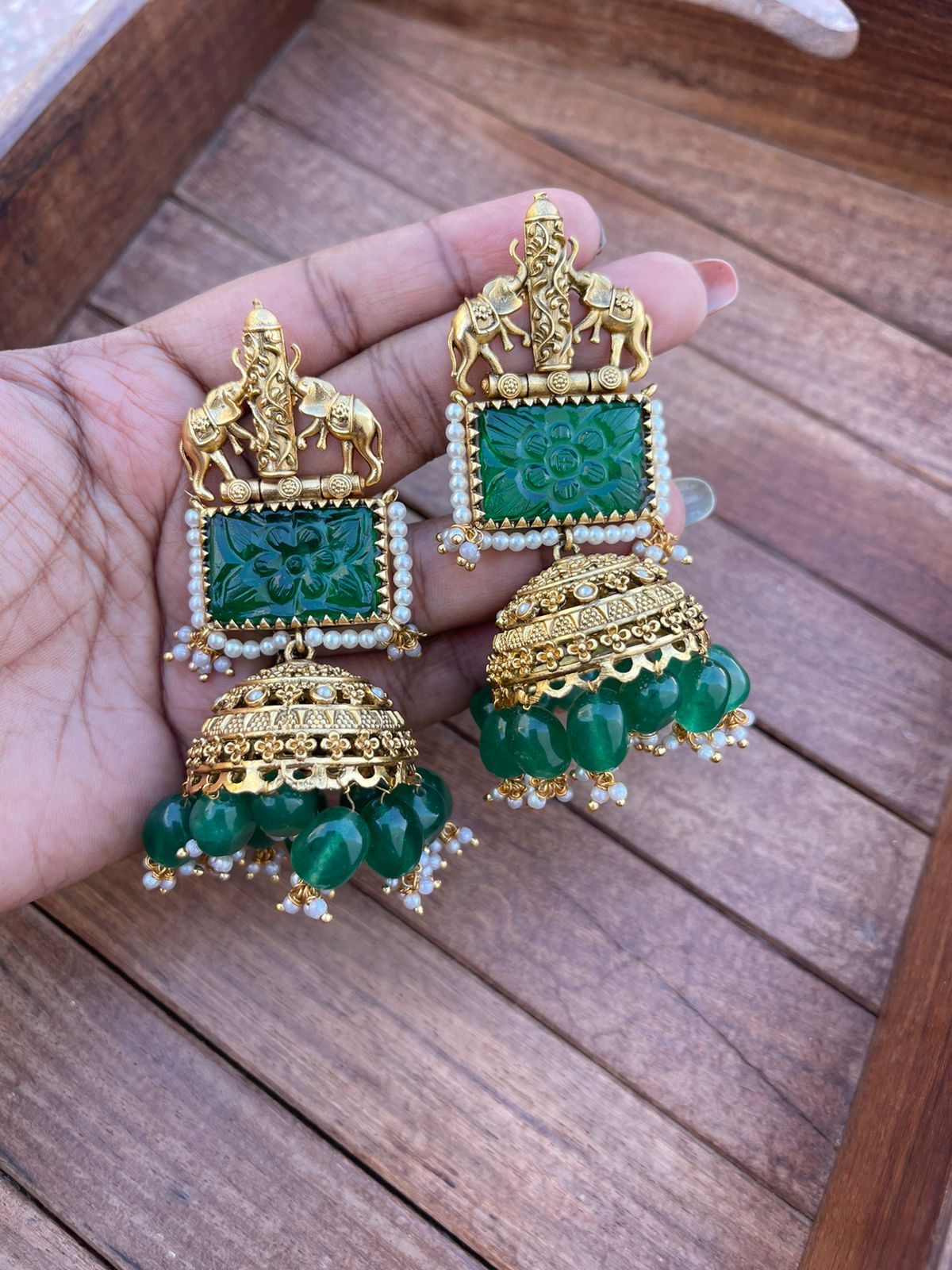 Antique elephant kundan big jhumkas - Alluring Accessories