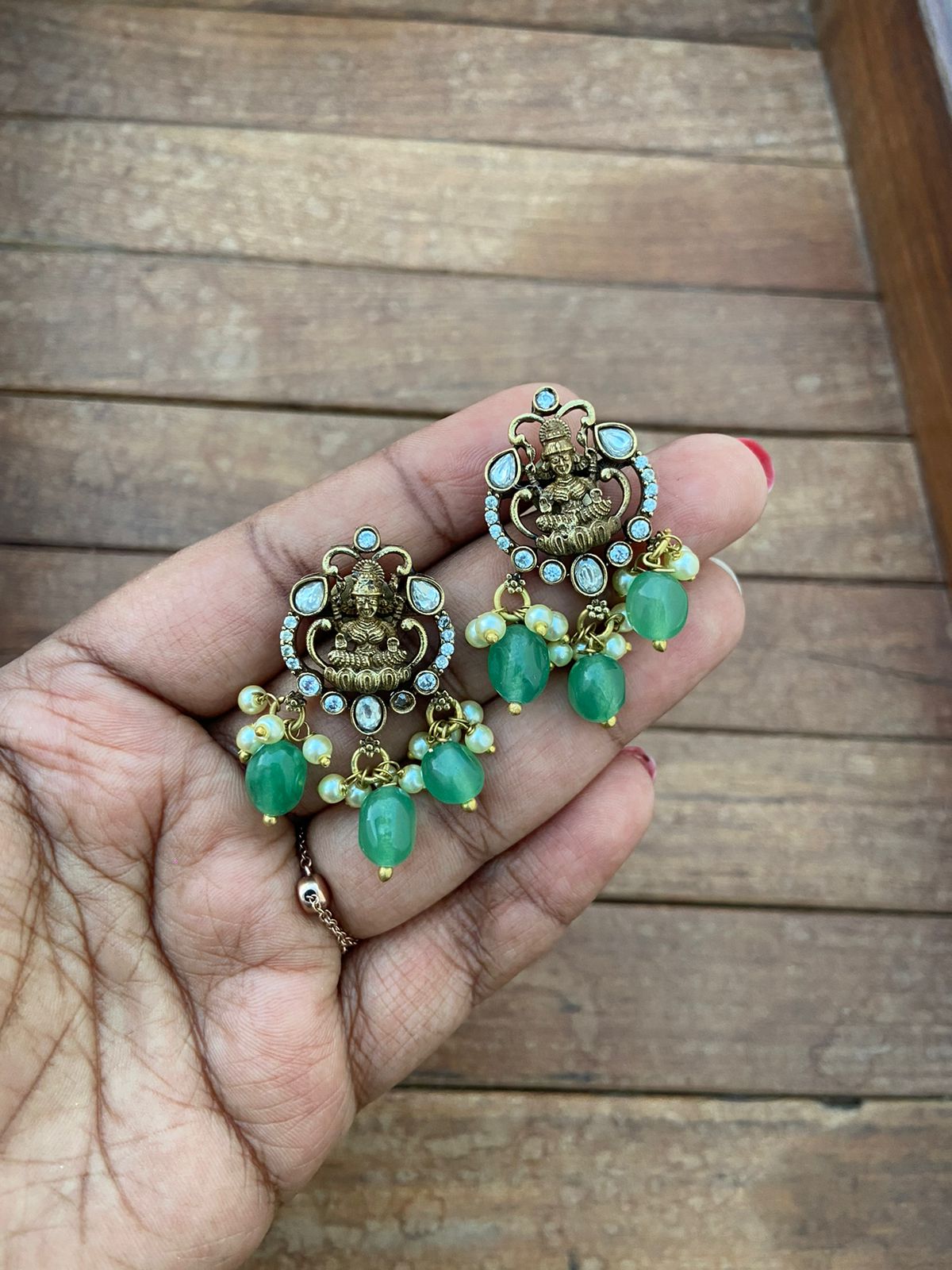 Antique lakshmi devi pearl hanging studs - Alluring Accessories