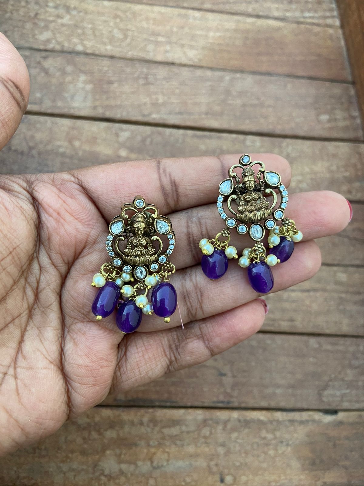 Antique lakshmi devi pearl hanging studs - Alluring Accessories