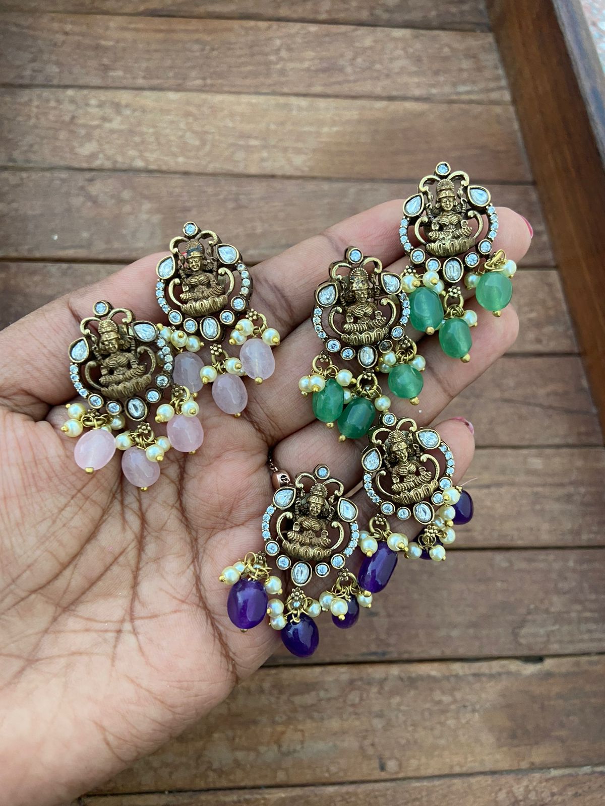 Antique lakshmi devi pearl hanging studs - Alluring Accessories