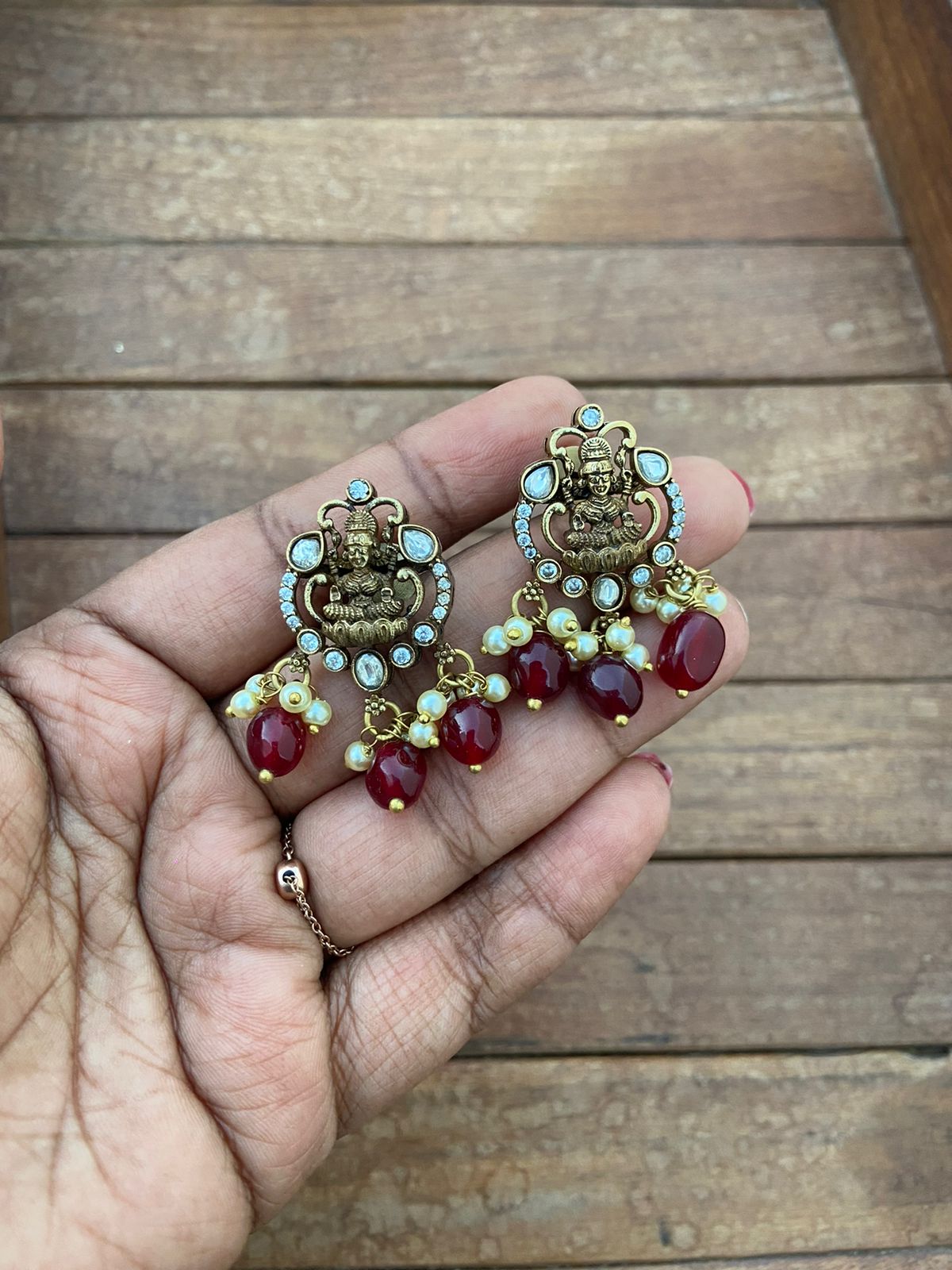 Antique lakshmi devi pearl hanging studs - Alluring Accessories