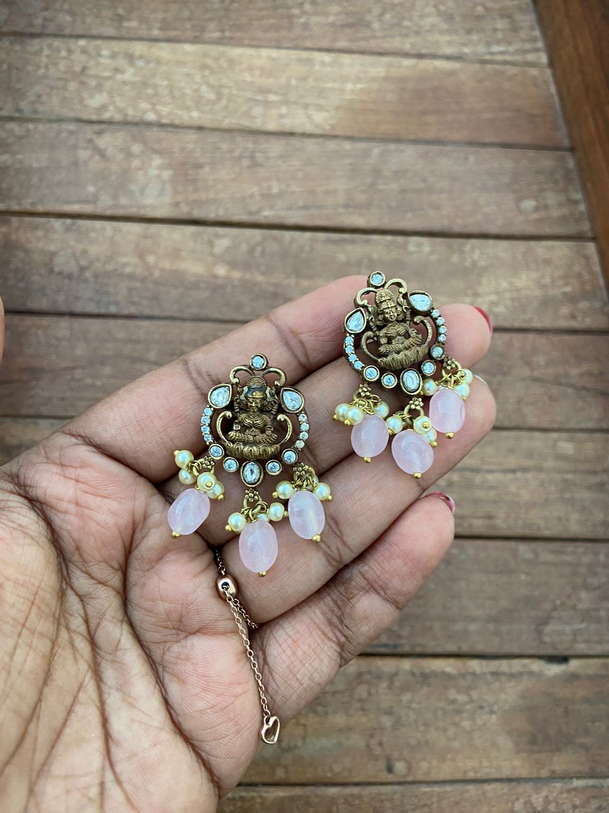 Antique lakshmi devi pearl hanging studs - Alluring Accessories