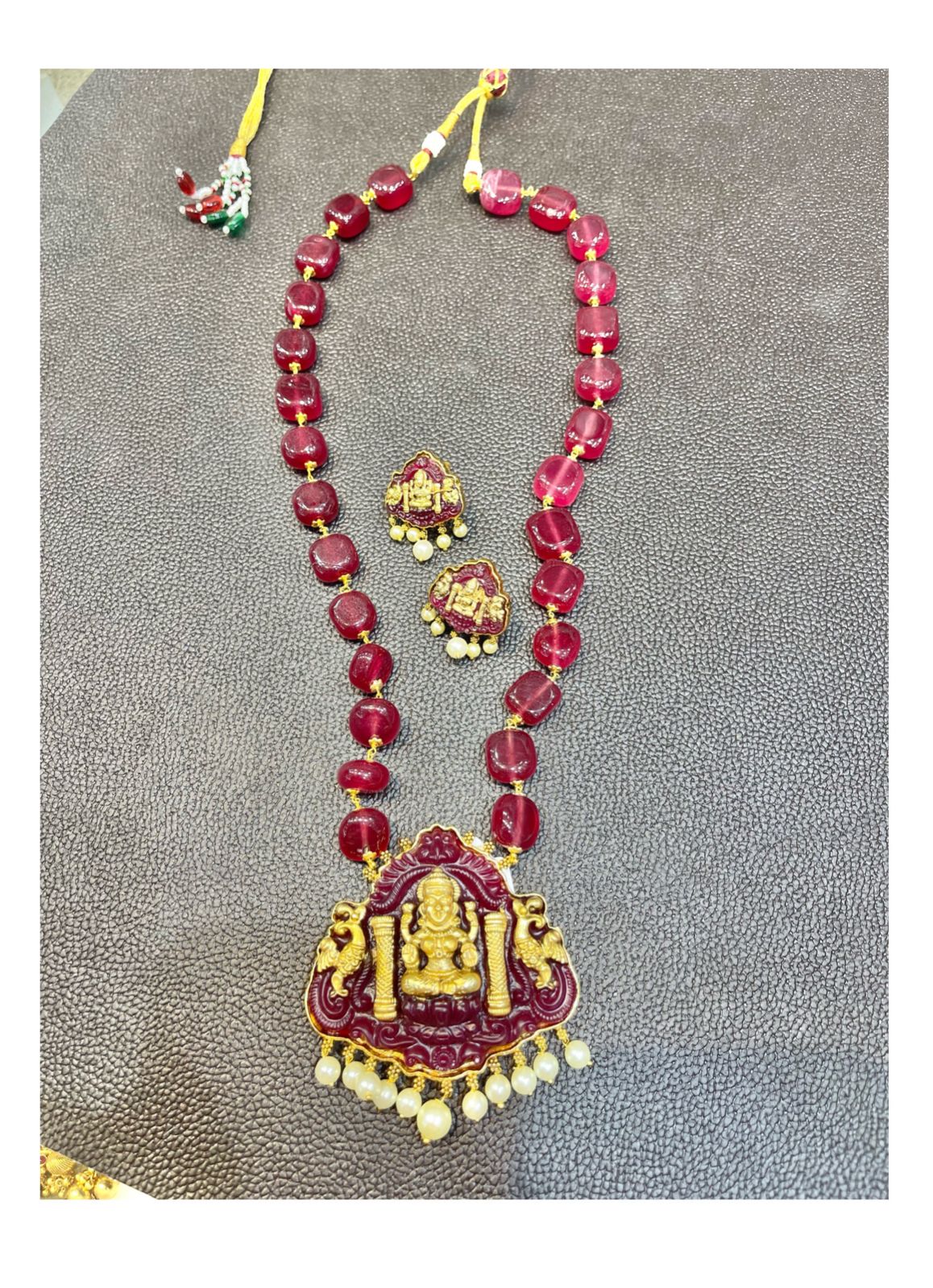 Antique lakshmi long haram with matching earrings - Alluring Accessories