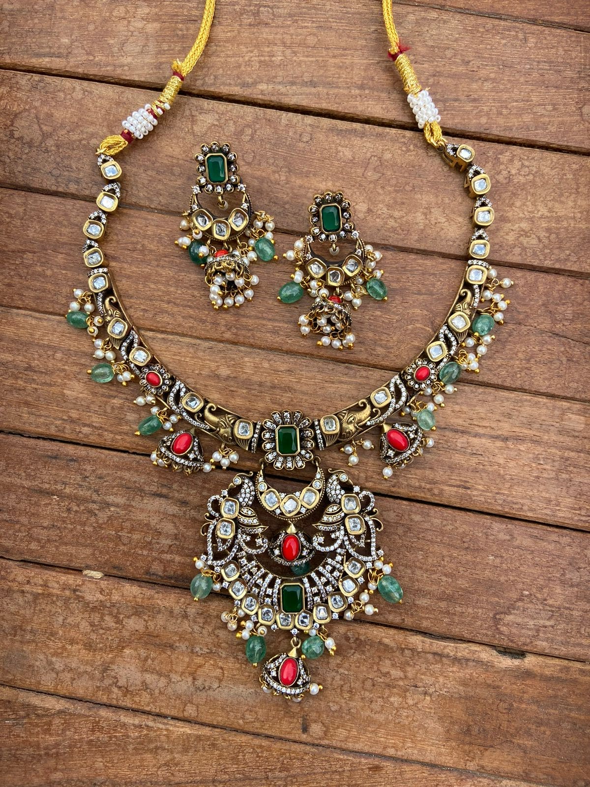 Antique victorian kante elephant necklace with jhumkas - Alluring Accessories