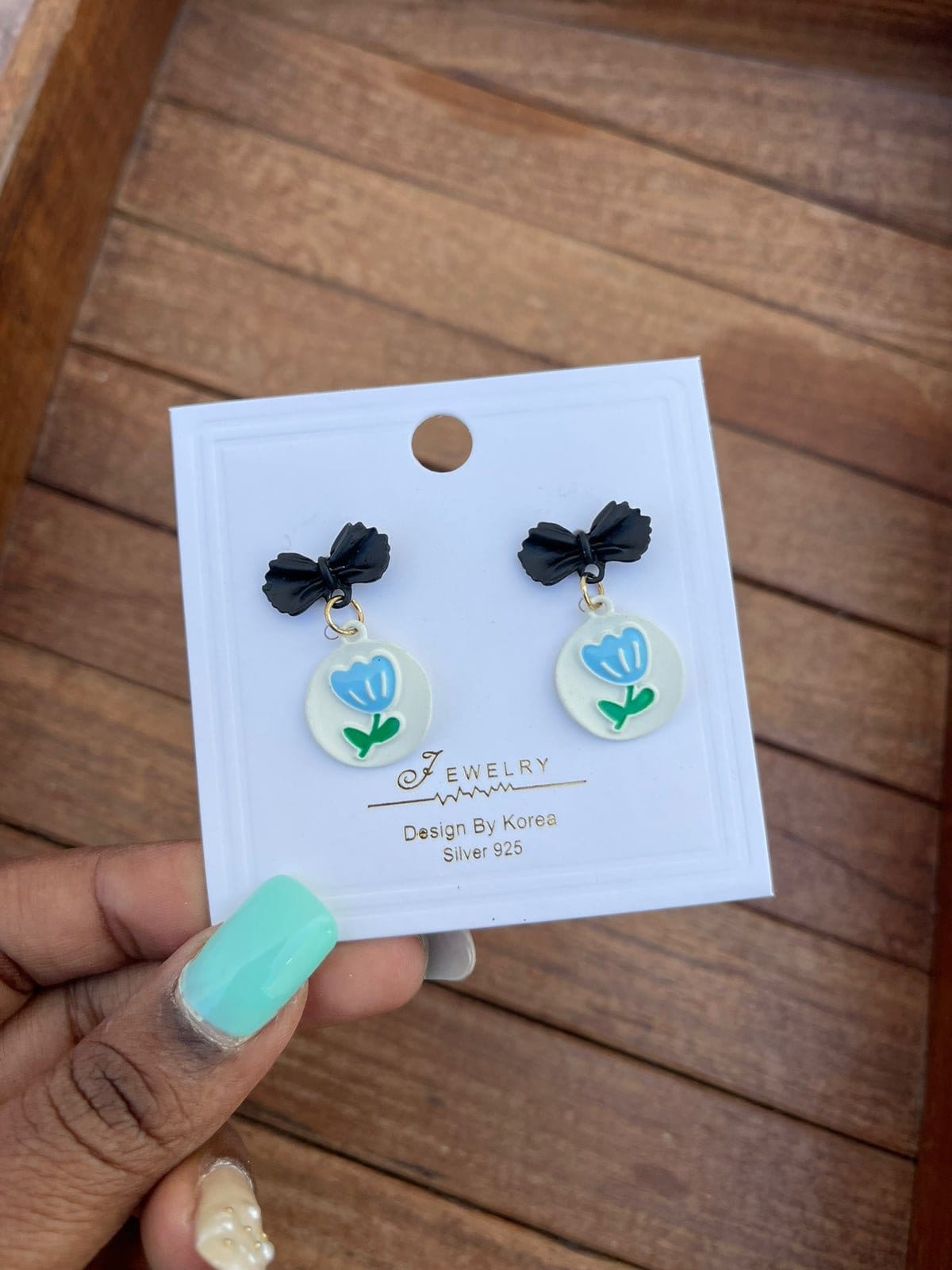 Black bow blue tulip earrings - Alluring Accessories