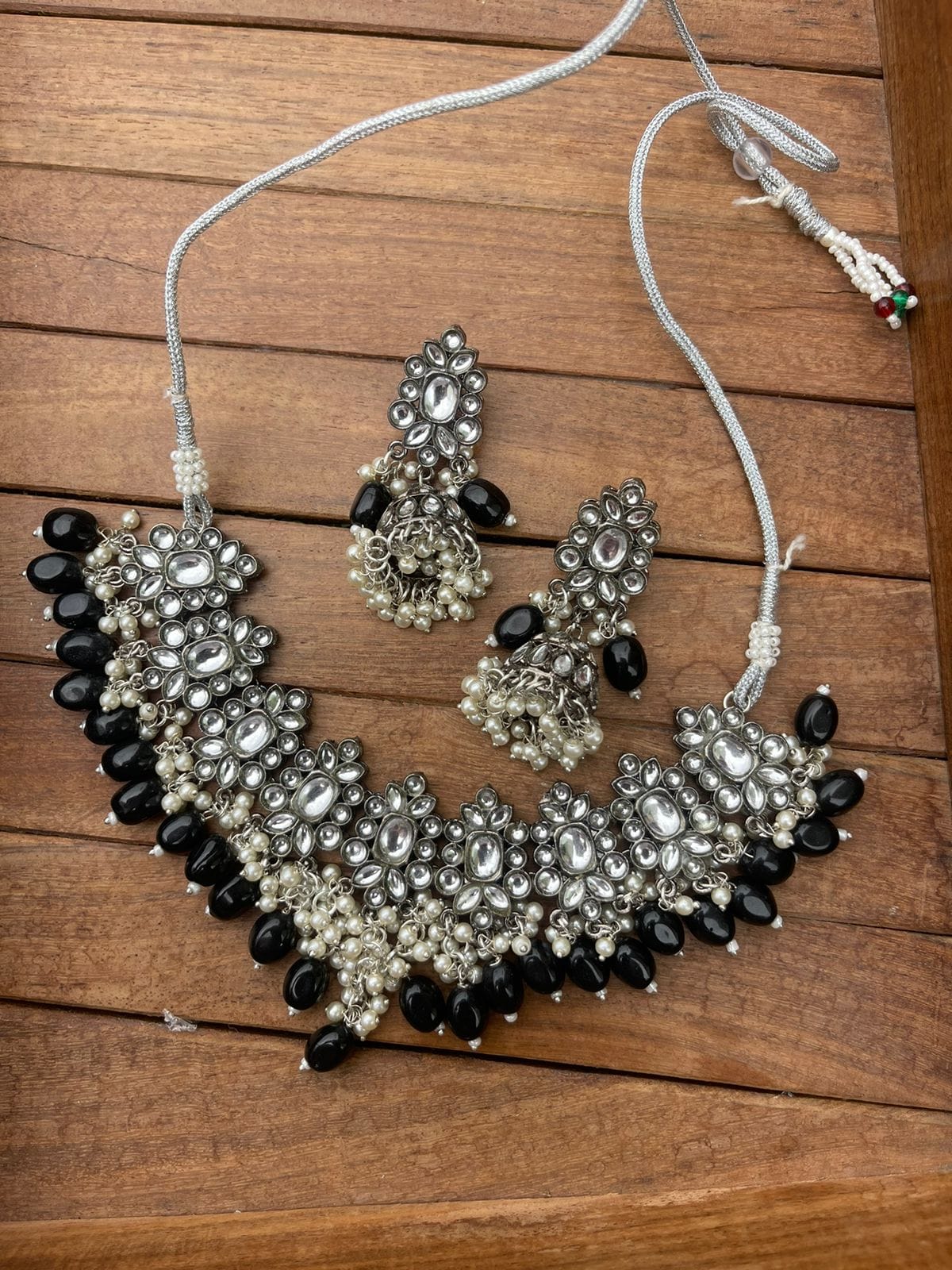 Black oxidised necklace with jhumkas - Alluring Accessories