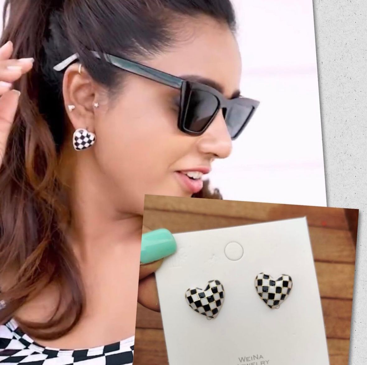 Black white check heart earrings - Alluring Accessories