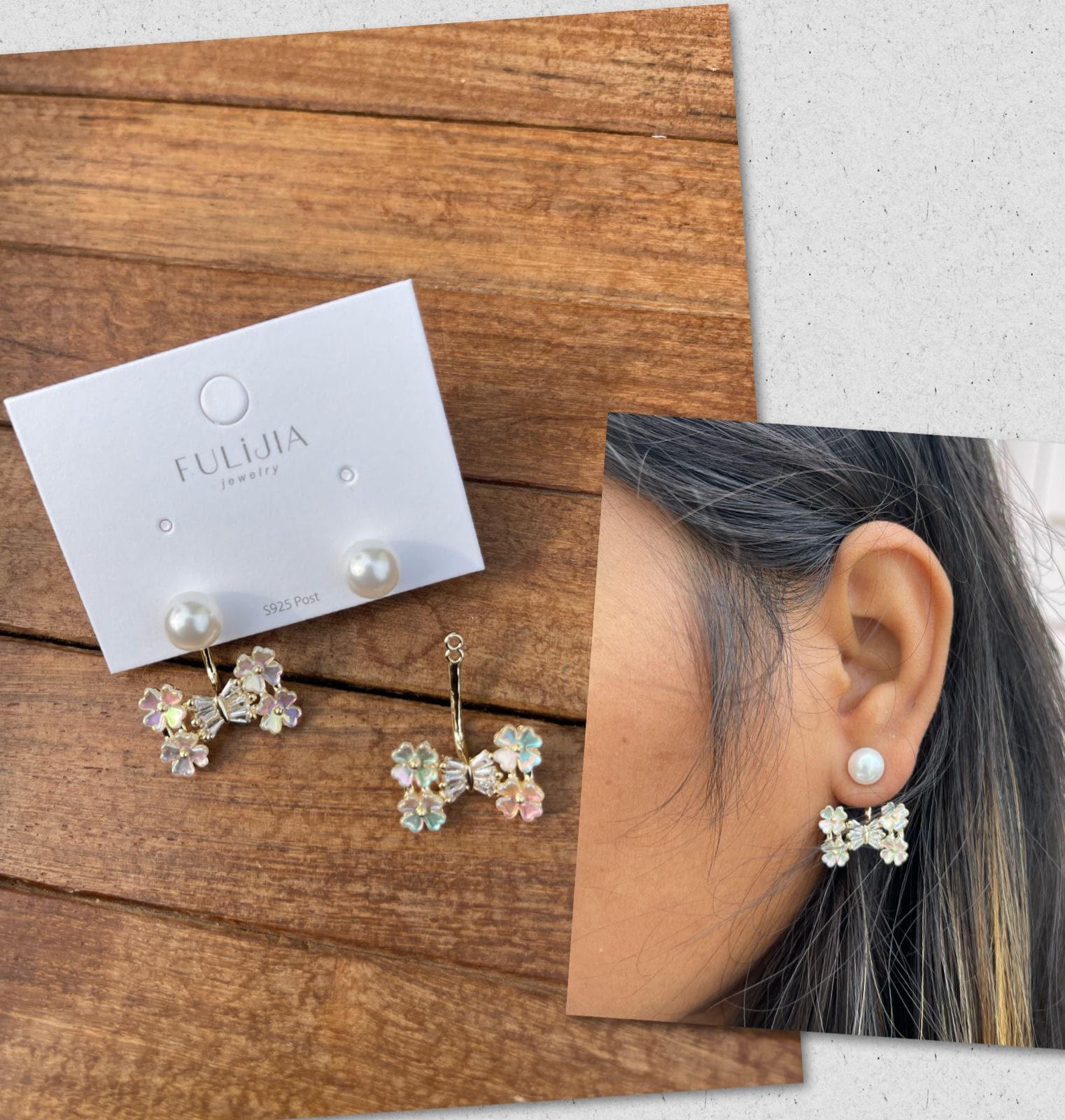 Bow flower front and back sterling silver earrings - Alluring Accessories