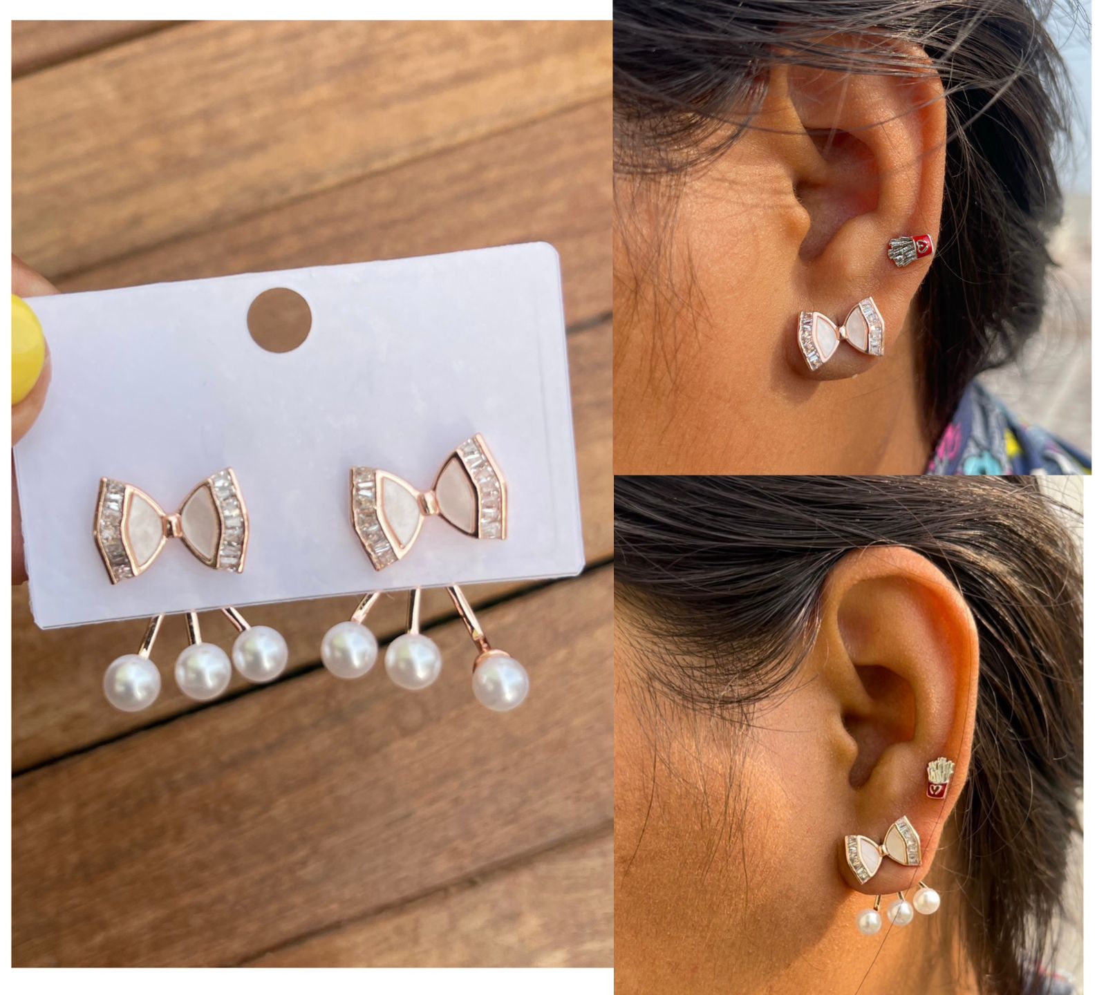 Bow pearl front and back stylish earrings - Alluring Accessories