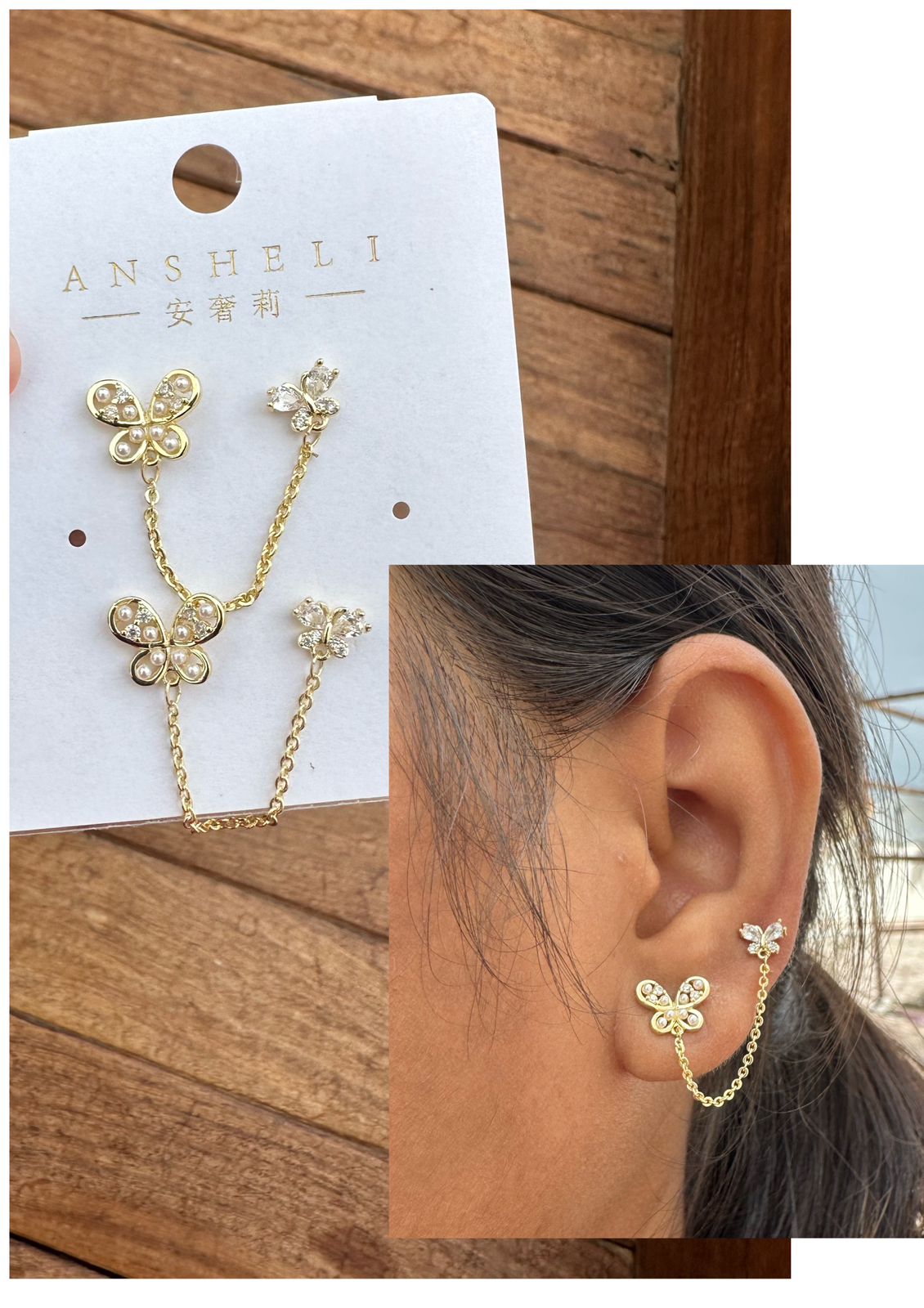 Butterfly first and second top chain earrings - Alluring Accessories