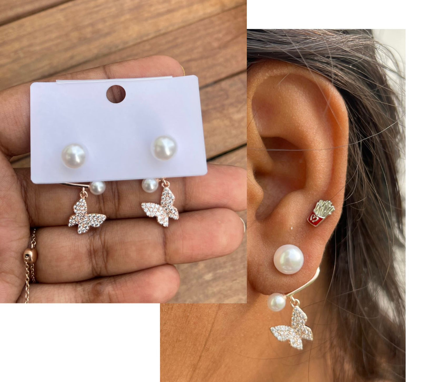 Butterfly pearl front and back earrings - Alluring Accessories