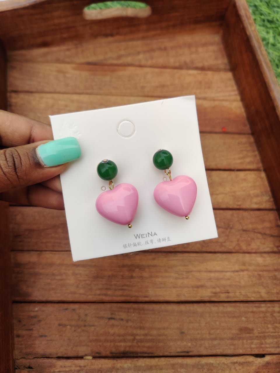 Candy pink green heart earrings - Alluring Accessories