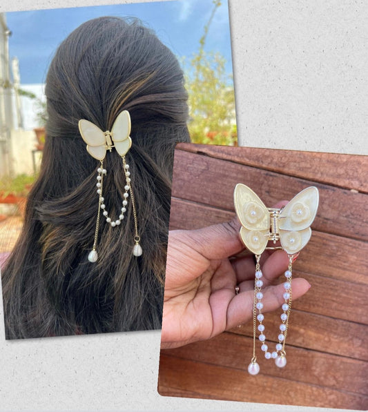 Ceramic butterfly pearl hanging clip - Alluring Accessories