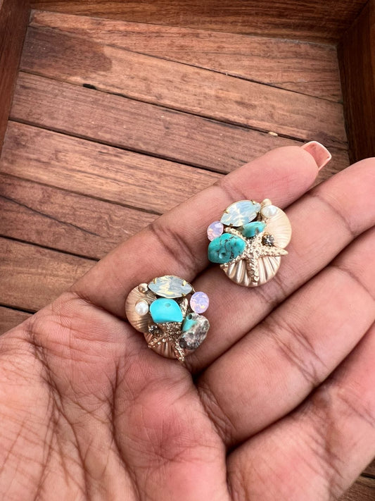 Ceramic starfish shell studs - Alluring Accessories