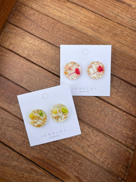 Colourful flower embossed sterling silver studs - Alluring Accessories