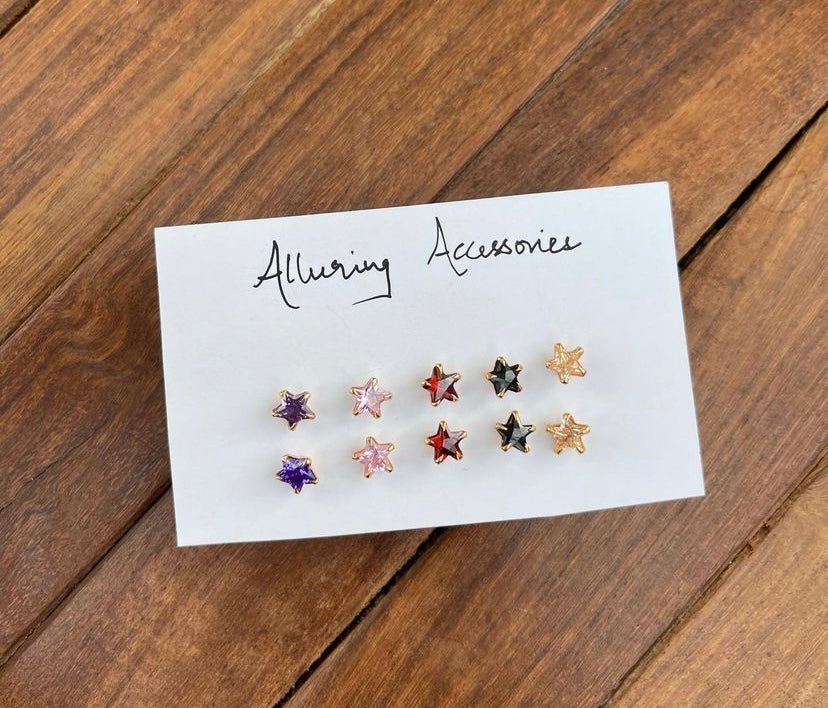 Combo of 5 coloured studs for 1st and 2nd in different shapes - Alluring Accessories