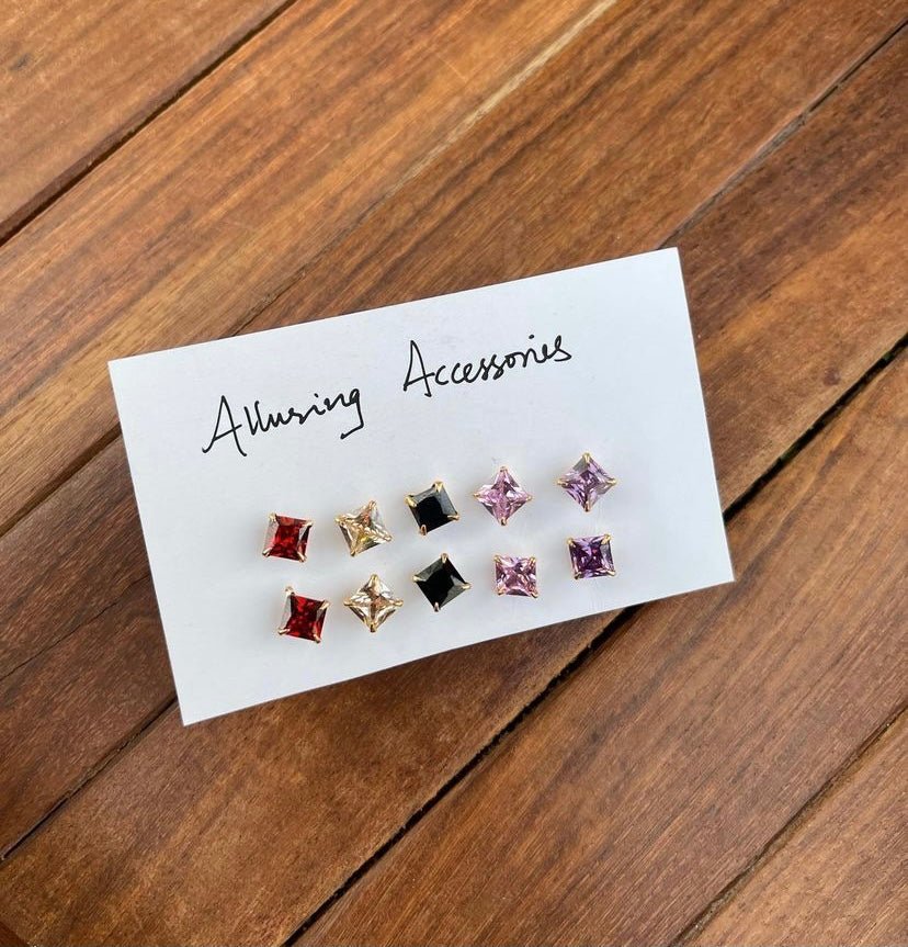 Combo of 5 coloured studs for 1st and 2nd in different shapes - Alluring Accessories